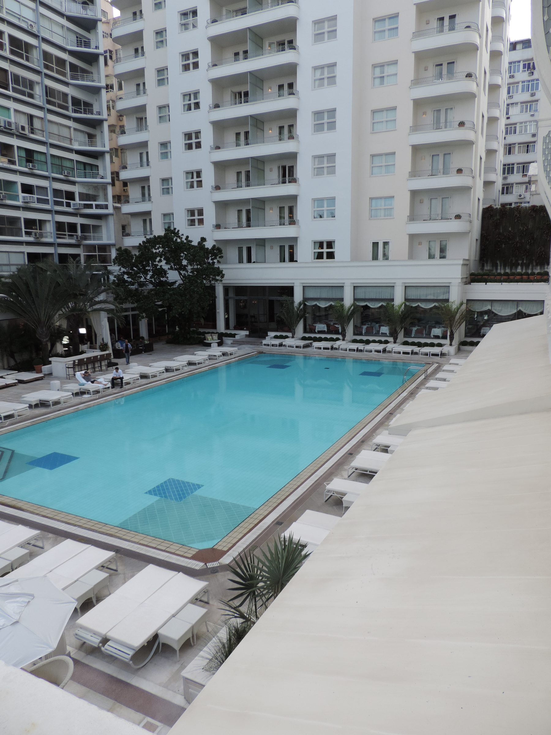 The courtyard pool at the Copacabana Palace — reception room for a century of Rio nights.